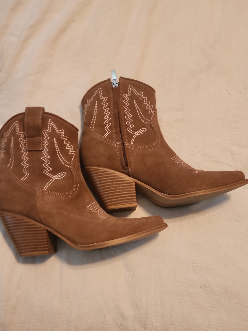 Nine West Suede Women's Brown Western Ankle Boots with Block Heel